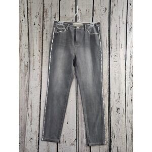 Soft Surroundings Jeans Women 10 Grey Solid Metallic Foil Side Stripe Slim Leg